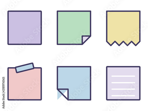 Sticky note and memo paper shapes set in pastel colors