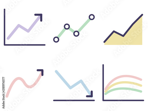 Line graph and trend arrow infographic elements set in pastel colors