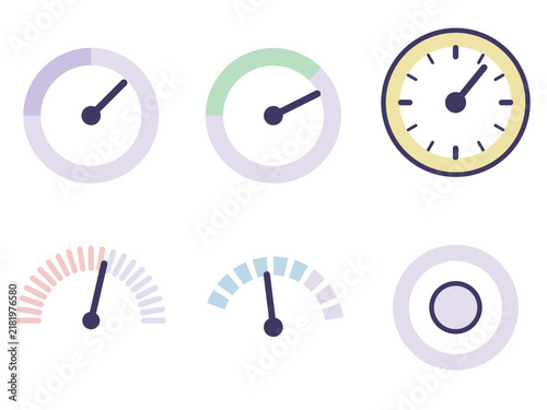 Gauge meter and dial infographic elements set in pastel colors
