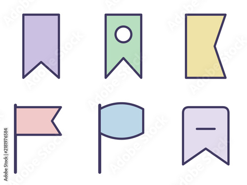 Bookmark ribbon and flag marker shapes set in pastel colors