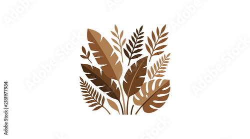 Stylized brown tropical leaves and foliage illustration.