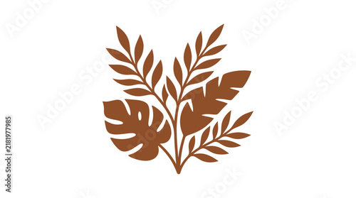 Stylized brown tropical leaves illustration on a white background.