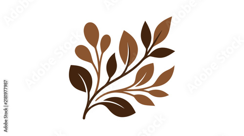 Stylized brown leaves on a branch, simple botanical illustration.