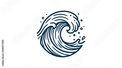 Stylized Ocean Wave Illustration with Bubbles and Splashes.