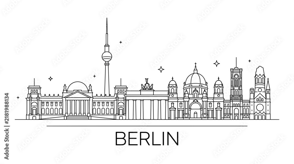 Obraz premium Berlin city skyline minimalist outline vector illustration