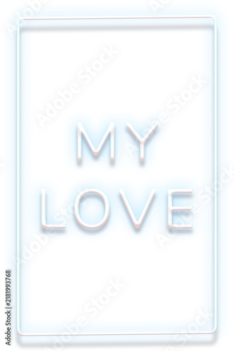 Canvastavla Glowing my love blue neon typography design element