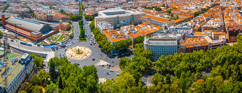 Obraz na płótnie Plaza del Emperador Carlos V and Atocha Station Aerial View in Madrid