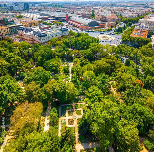Cuadro en lienzo Plaza del Emperador Carlos V and Atocha Station Aerial View in Madrid