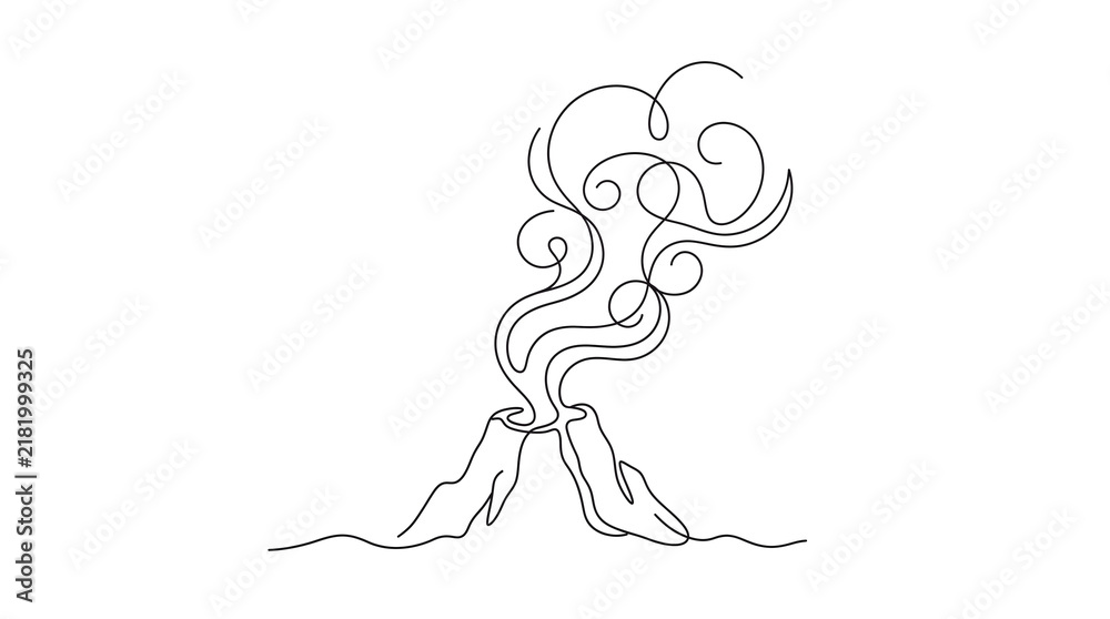 Fototapeta premium Volcano eruption continuous line drawing minimalist vector graphic