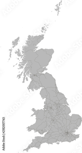 Great Britain, United Kingdom – railway network vector map with rail routes (Web Mercator projection, PPT-compatible & fully editable)