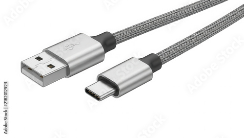 Fototapeta Usb type c to usb a cable for charging and data transfer isolated on transparent background