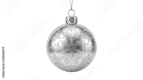 Refined Silver Christmas Ornament with Delicate Frosted Snowflake Pattern, Isolated PNG