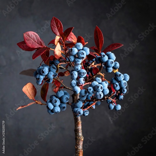 Blue Berries on a Bush Branch.