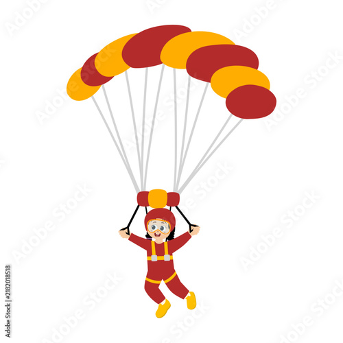 sky diving illustration with little kid skydiver use parachute and sky jump for outdoor