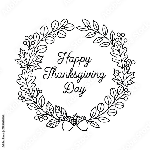 Happy Thanksgiving Wreath Background, Circle Emblem Vector Illustration