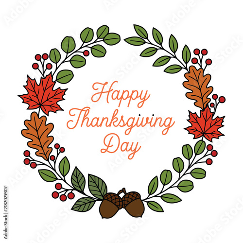 Happy Thanksgiving Wreath Background, Circle Emblem Vector Illustration
