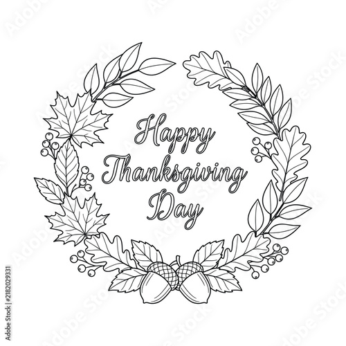 Happy Thanksgiving Wreath Background, Circle Emblem Vector Illustration