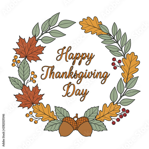 Happy Thanksgiving Wreath Background, Circle Emblem Vector Illustration