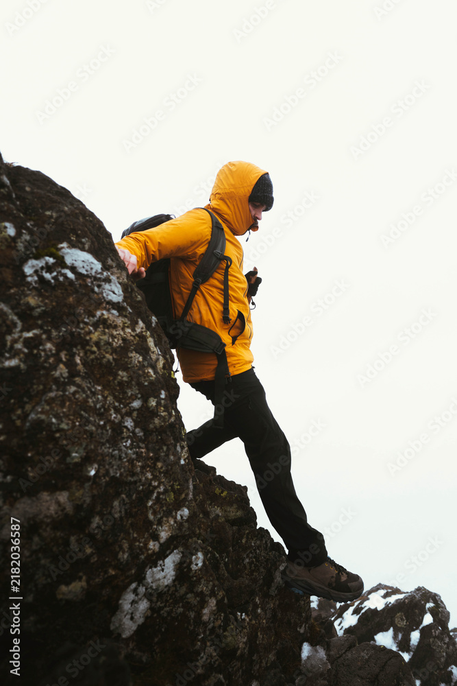 Obraz premium Hiker at Helvellyn summit in the English Lake District, England