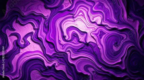 Vibrant purple swirls and waves create a captivating visual display highlighting unique textures and patterns resembling fluid movement and artistry