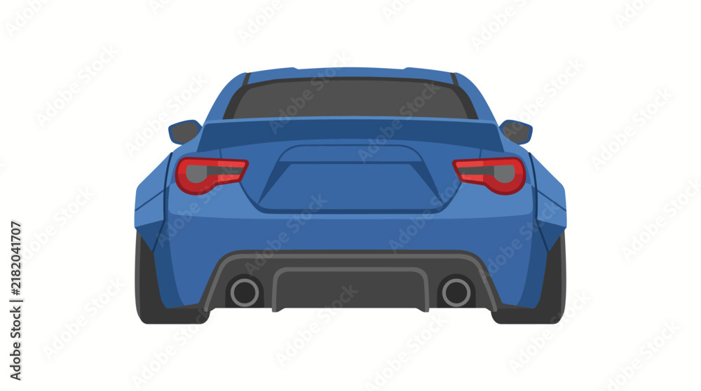 Fototapeta premium Flat Vector Illustration of a Sporty Blue Coupe Car Rear View Design