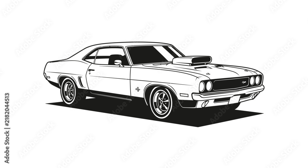 Fototapeta premium Classic muscle car performance vehicle with engine scoop