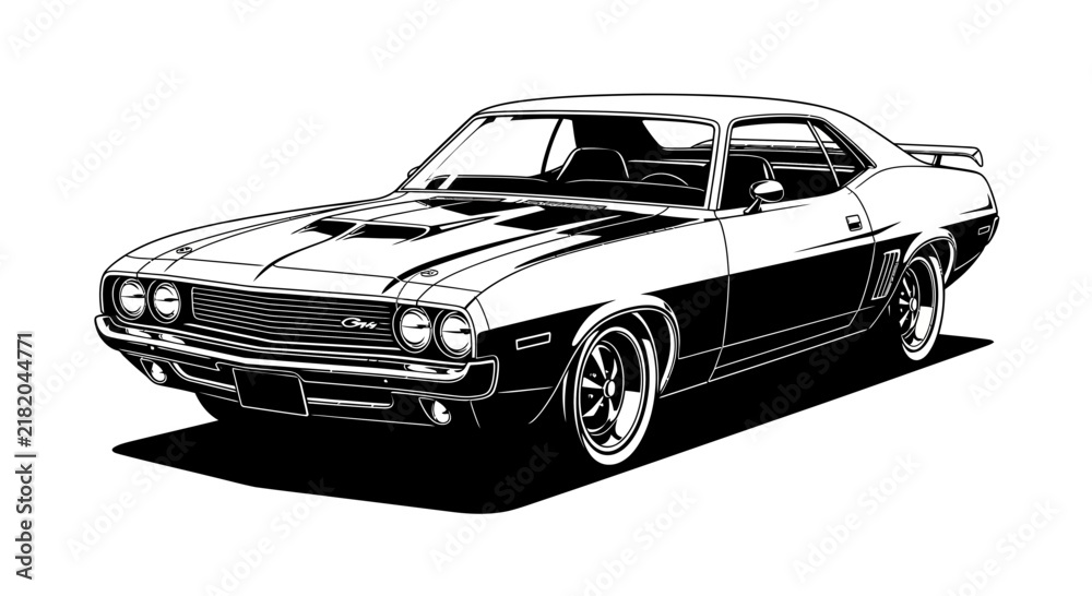 Naklejka premium Classic american muscle car front view stylized illustration