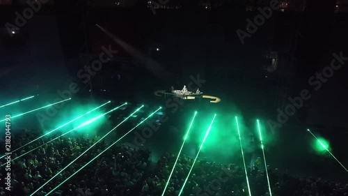large techno event at a football stadium drone shot