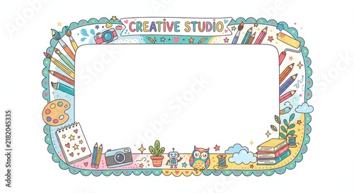 isolated white background, creative design cartoon illustration border frame design for your works, text frame, image frame