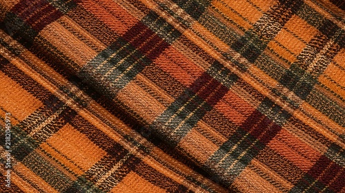 Cozy Autumn Plaid Fabric Background: Warm Rustic Tartan Texture for Fall Designs