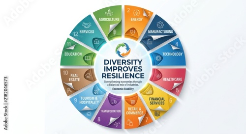 Circular Diagram Illustrating Diversity Improves Resilience in Economic Sectors