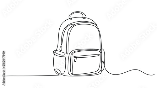 Continuous one line drawing of school backpack bag student rucksack isolated on white background minimalist line art vector illustration