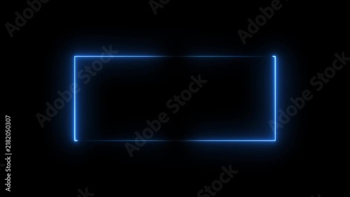A simple glowing electric blue rectangular neon frame with sharp corners and clean lines set against a solid black background providing a minimalist futuristic border Keywords: blue, neon