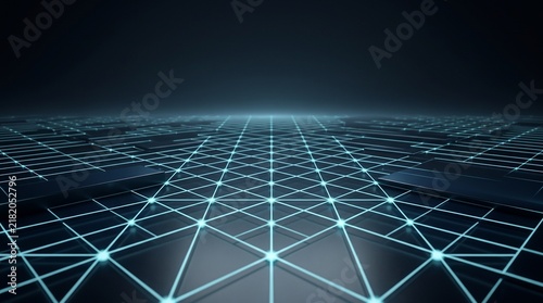 Futuristic Digital Grid Network with Glowing Blue Technology Lines