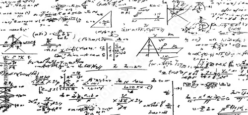 Hand drawn mathematical formulas and geometric diagrams on a white background mathematics equation geometry