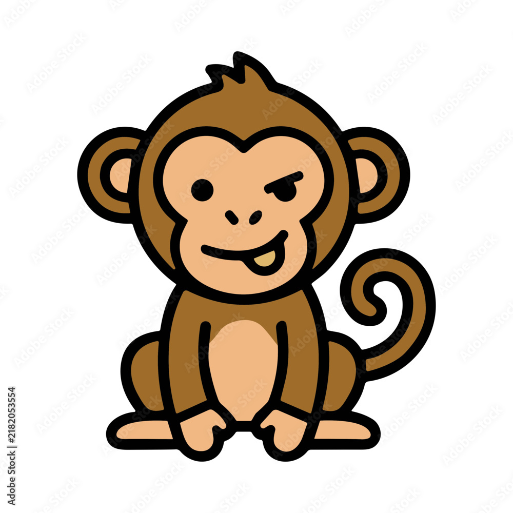 Obraz premium Cute Cartoon Monkey Character with Mischievous Expression and Swirl Tail