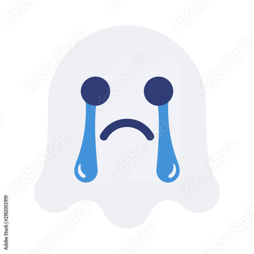 Sad Crying Ghost Icon Featuring Blue Tears for Halloween Graphic Design