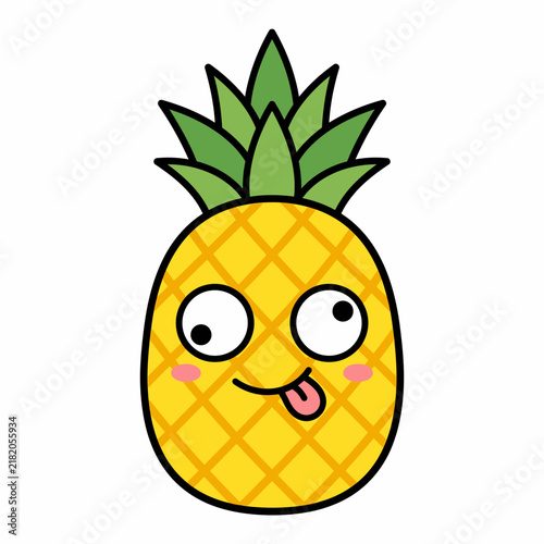 Cute Cartoon Pineapple Character with Silly Googly Eyes and Sticking Tongue