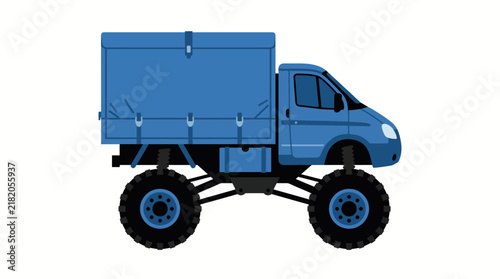 Blue Off-Road Cargo Delivery Van Crusher Concept Illustration Graphic