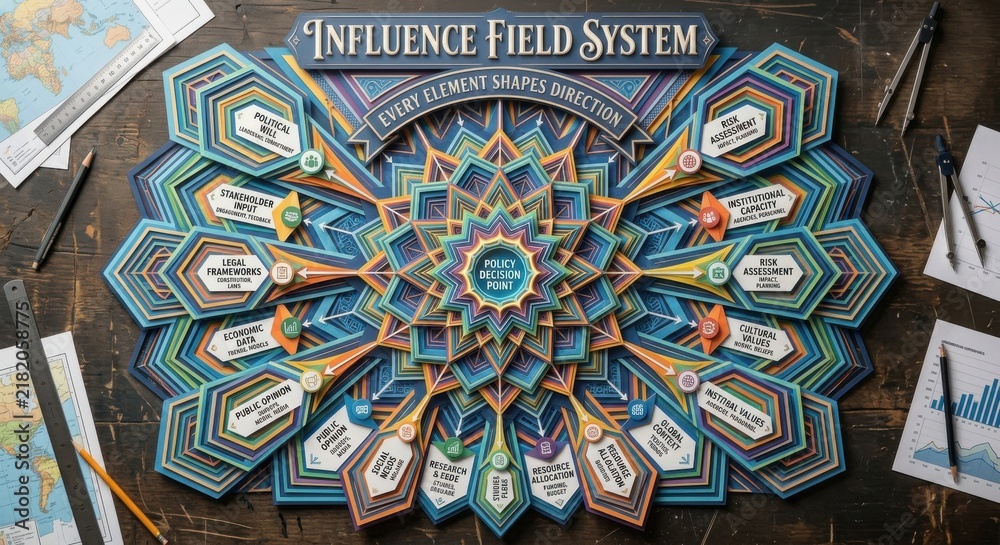Obraz premium Influence Field System: A Complex Layered Diagram of Policy Decision Points and Factors