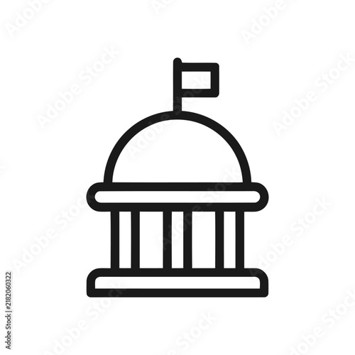 Government building icon with flag, capitol or courthouse symbol, public administration and civic architecture