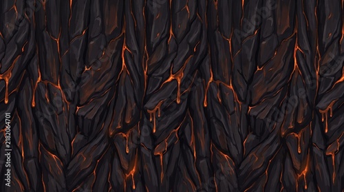 Plakat Scorched basalt cliff wall with glowing lava texture