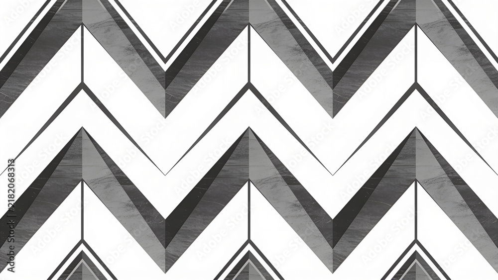 Seamless Art Deco Chevron pattern, sharp zigzag stripes, charcoal gray and white tones. Tileable