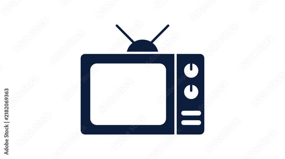 Obraz premium Retro television icon with rabbit ear antenna on a simple white background, representing vintage