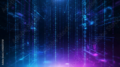 Digital binary code matrix with glowing lights