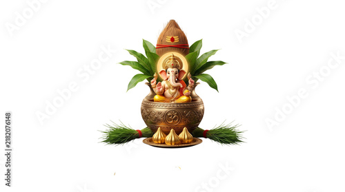 Lord ganesha idol with coconut and modak isolated on transparent background