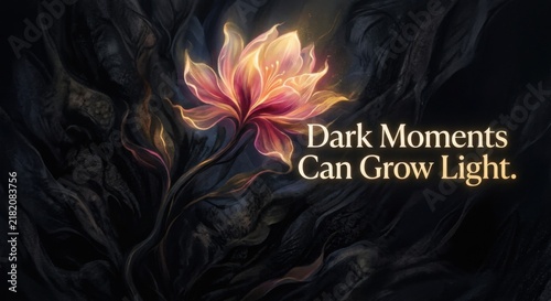 Luminous Flower Blooming From Darkness, Representing Resilience and Hope