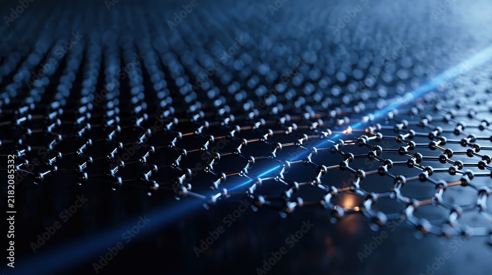 Fototapeta premium Abstract Graphene Nanomaterial Structure with Blue Light Energy Flow