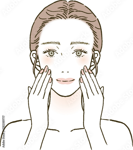 ビューティー　顔のケアをする女性のイラストレーション