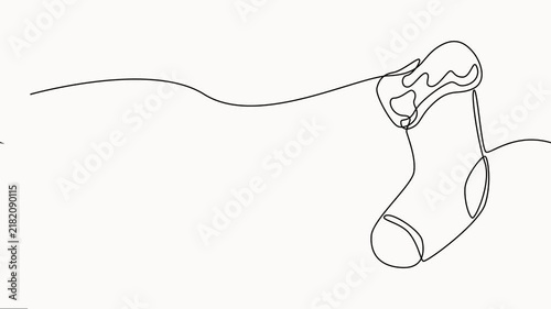 Minimalist continuous line drawing of Christmas stocking on white background for festive design. self drawing animation, full-length  one line motion video